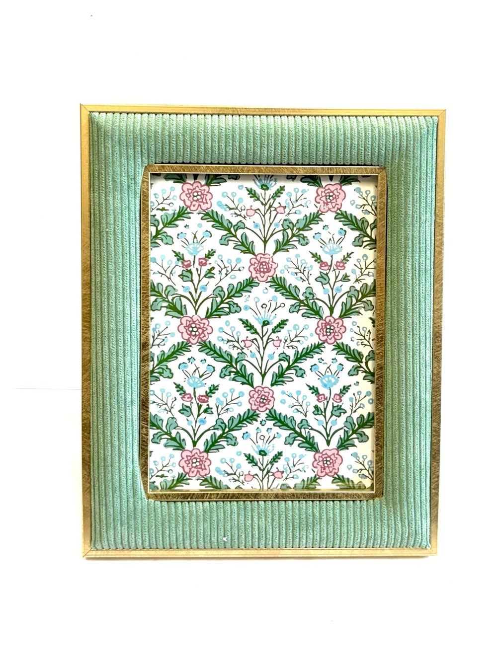 Mid Century Style Green Corduroy Upholstered Picture Frame Gold Borders F571027